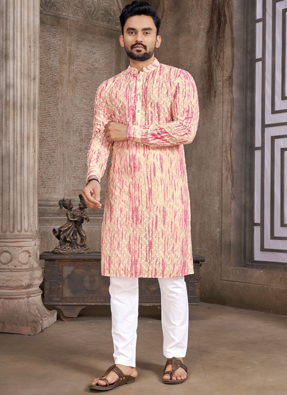 Kurta Pyjama Cotton Cream Chicken Mens