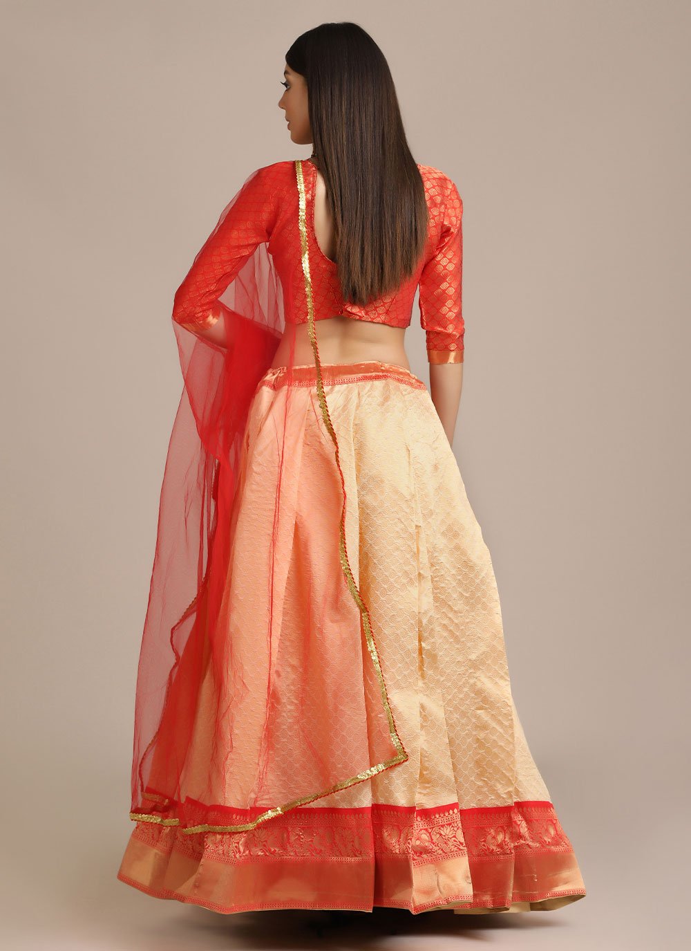 Lehenga Choli Jacquard Cream Woven Lehenga Choli