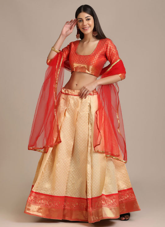 Lehenga Choli Jacquard Cream Woven Lehenga Choli