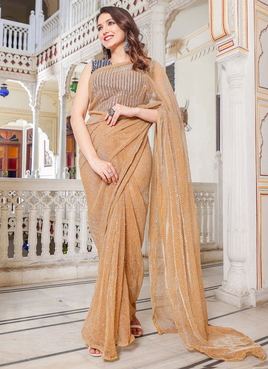 Classic Net Cream Sequins Saree
