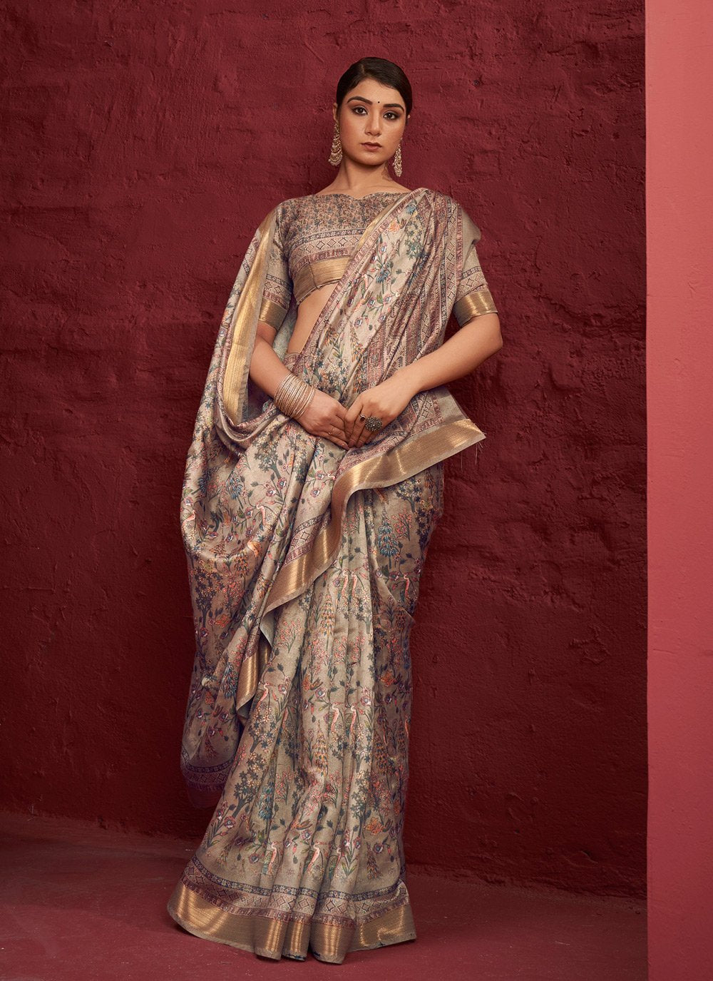 Contemporary Silk Cream Digital Print Saree