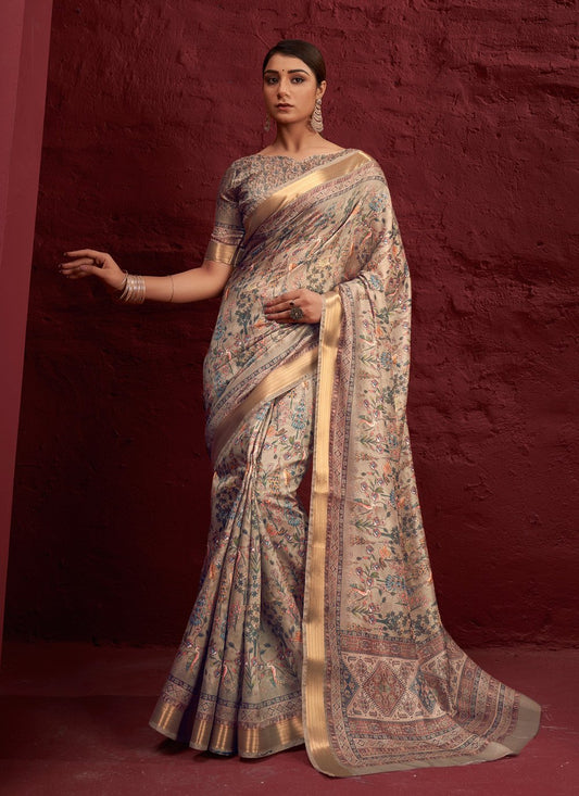 Contemporary Silk Cream Digital Print Saree