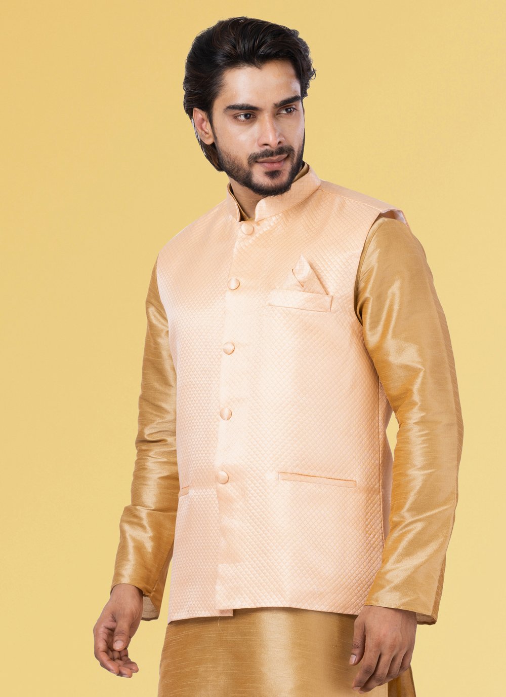 Nehru Jackets Fancy Fabric Cream Embroidered Mens