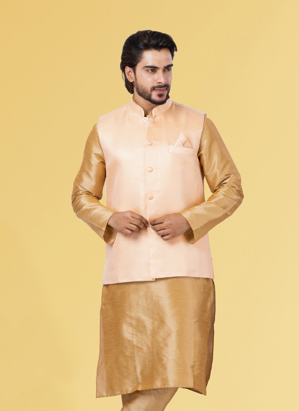 Nehru Jackets Fancy Fabric Cream Embroidered Mens