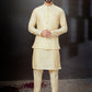 Kurta Payjama With Jacket Dupion Silk Jacquard Cream Embroidered Mens