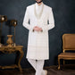 Indo Western Sherwani Silk Cream Embroidered Mens