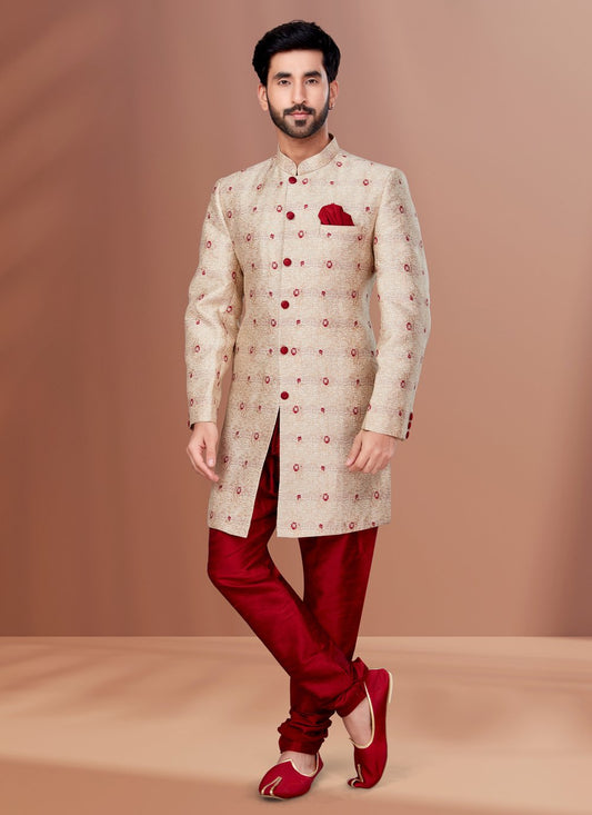 Indo Western Jacquard Cream Fancy Work Mens