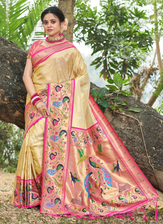 Traditional Saree Silk Cream Weaving Saree