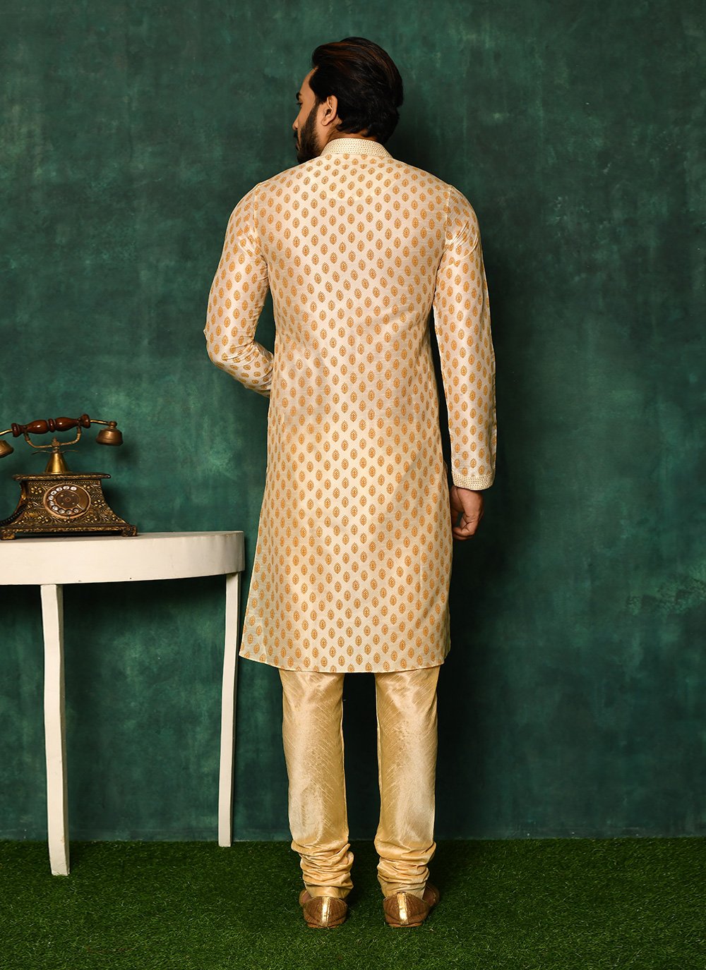 Kurta Pyjama Art Silk Cream Woven Mens