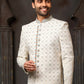 Sherwani Georgette Cream Machine Embroidery Mens