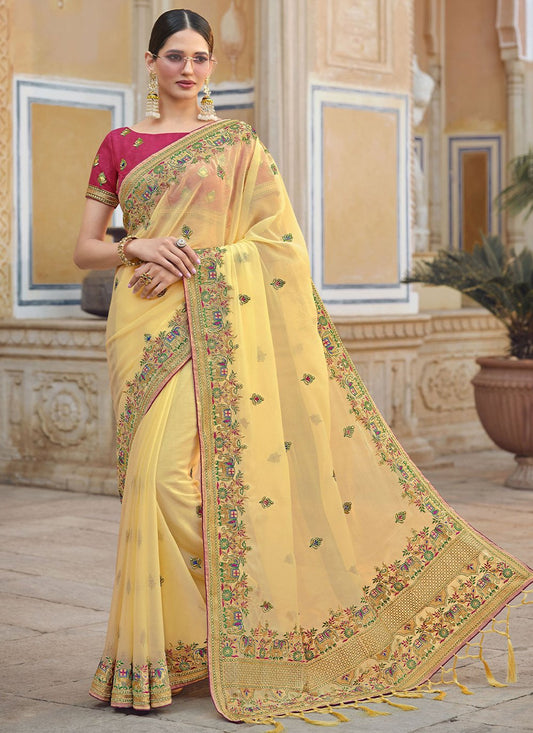 Classic Art Silk Cream Embroidered Saree