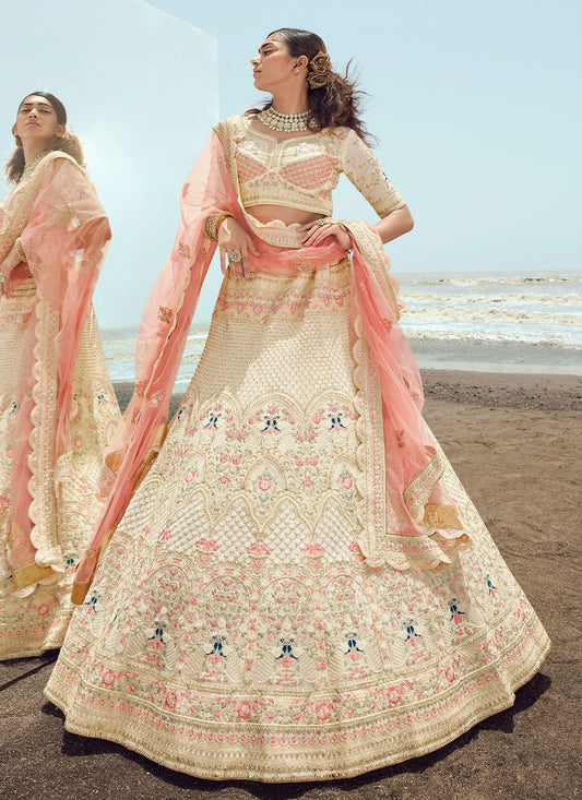 Lehenga Choli Georgette Cream Dori Work Lehenga Choli