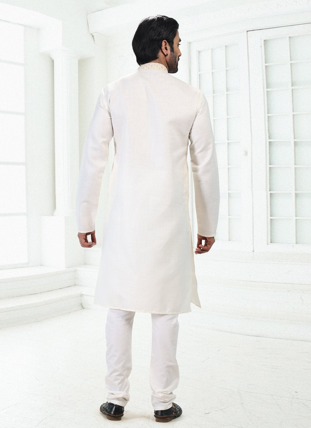 Kurta Pyjama Cotton Linen Cream Thread Mens