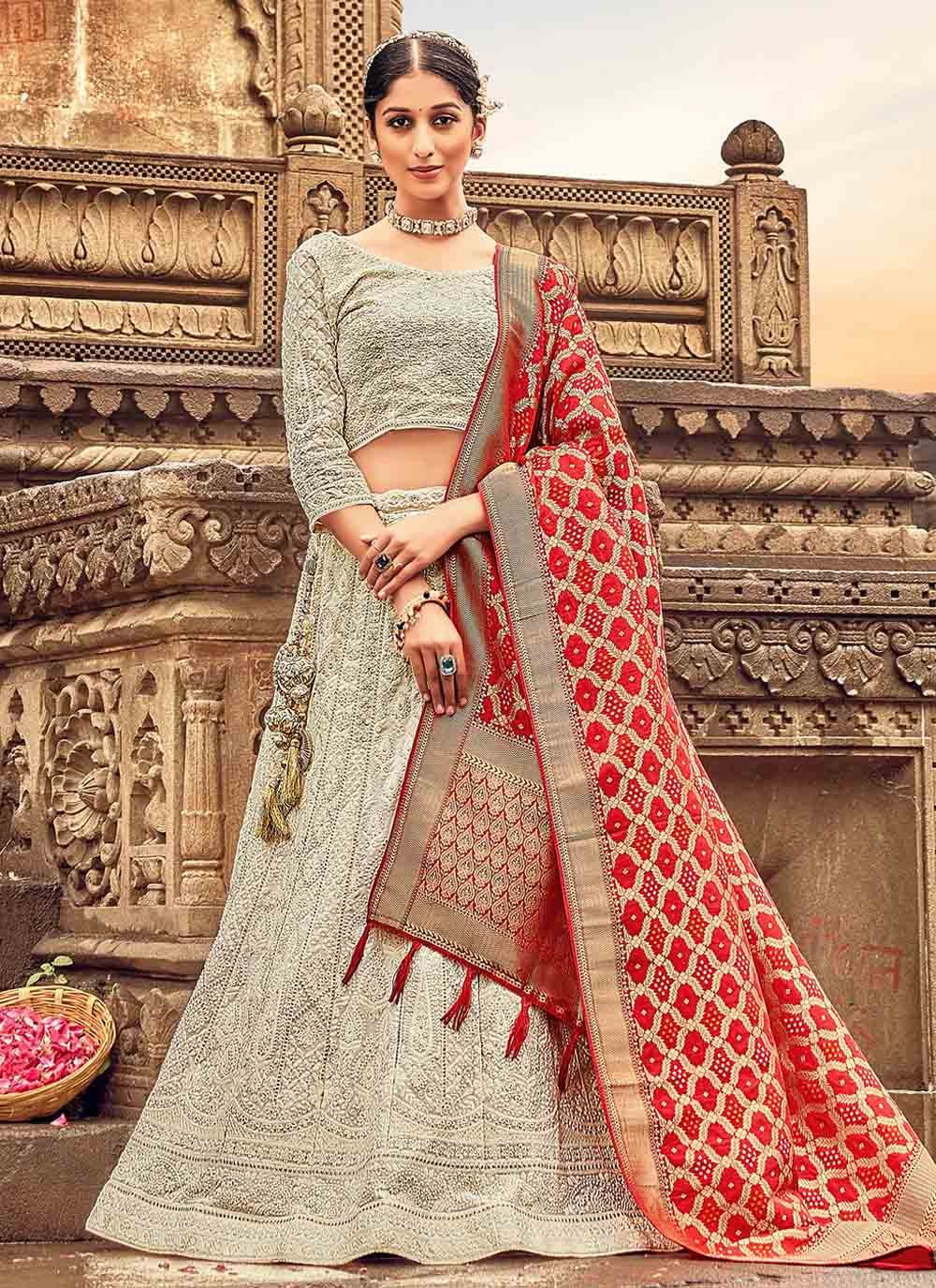 Lehenga Choli Georgette Cream Embroidered Lehenga Choli