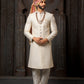 Sherwani Art Silk Cream Machine Embroidery Mens