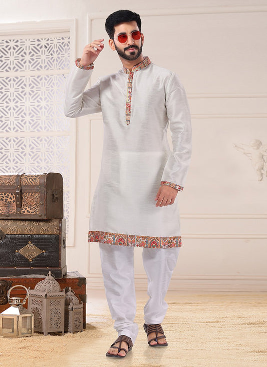 Kurta Pyjama Silk Cream Lace Mens