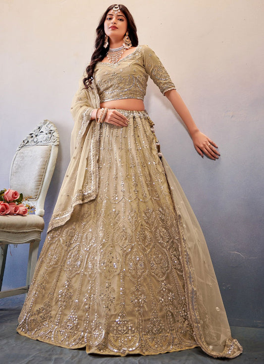 Lehenga Choli Net Cream Embroidered Lehenga Choli