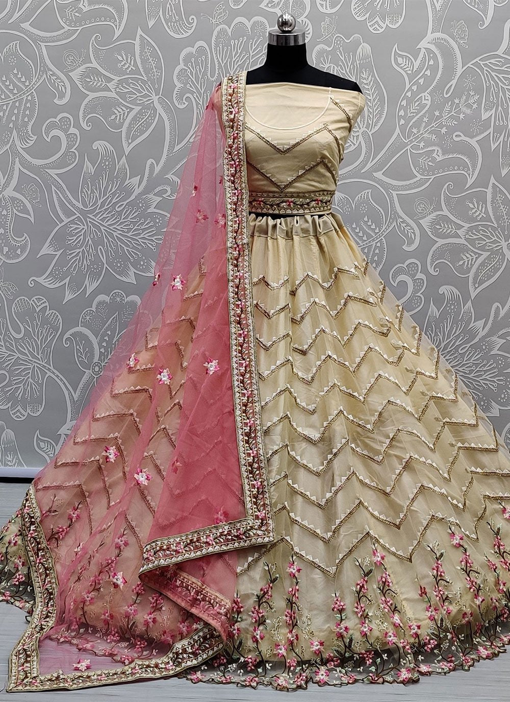 Lehenga Choli Net Cream Diamond Lehenga Choli