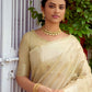 Contemporary Linen Tissue Cream Woven Saree
