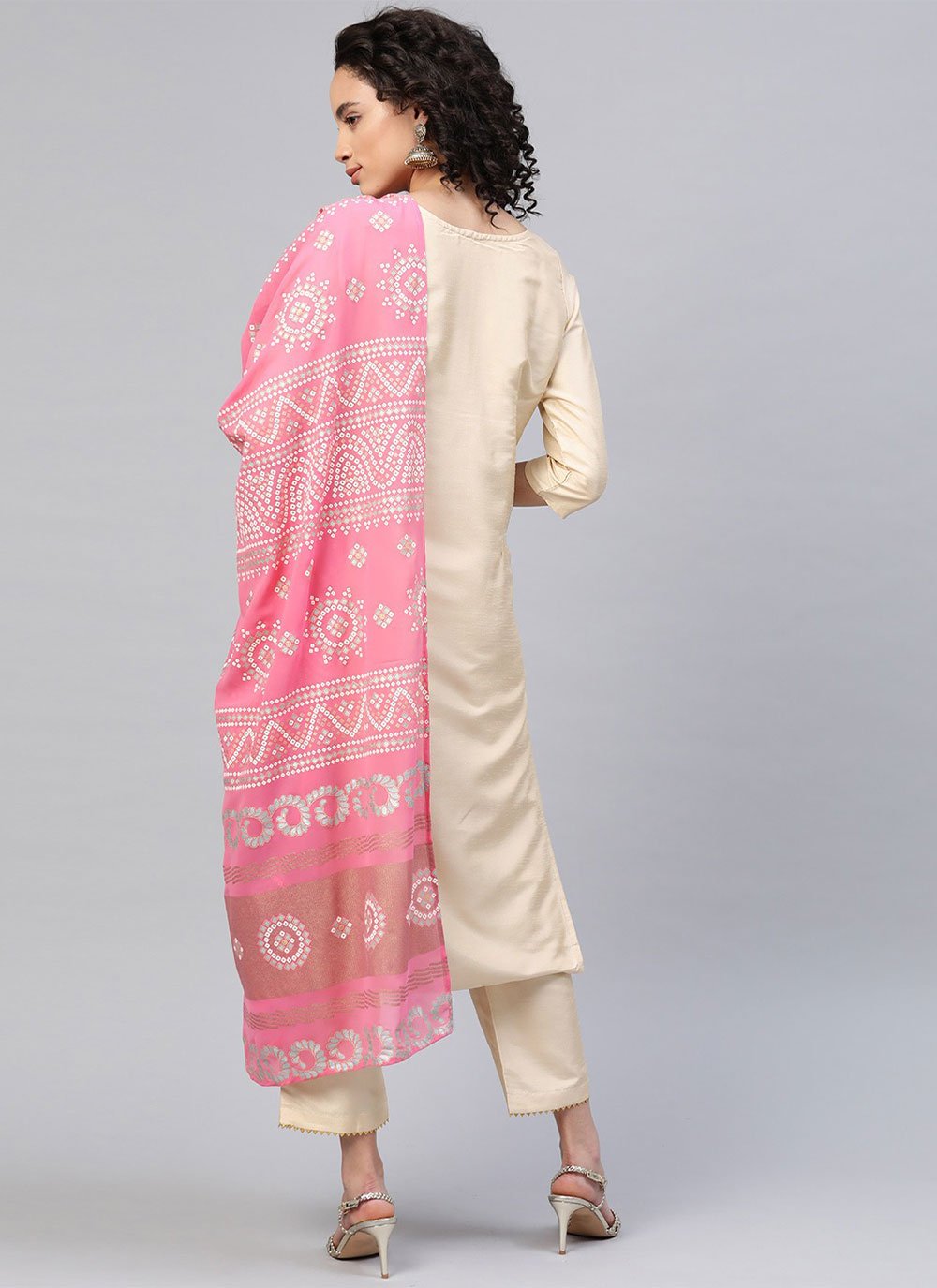 Salwar Suit Poly Silk Cream Plain Salwar Kameez