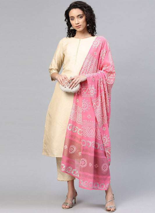 Salwar Suit Poly Silk Cream Plain Salwar Kameez