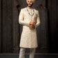 Sherwani Art Silk Cream Machine Embroidery Mens