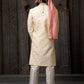 Sherwani Art Silk Cream Machine Embroidery Mens