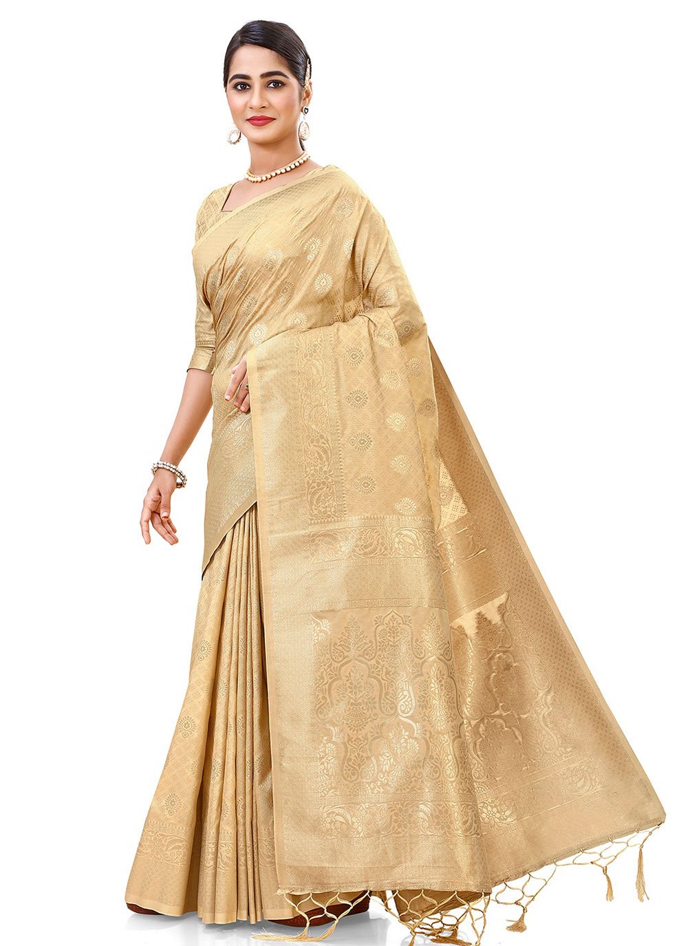 Classic Silk Cream Weaving Saree