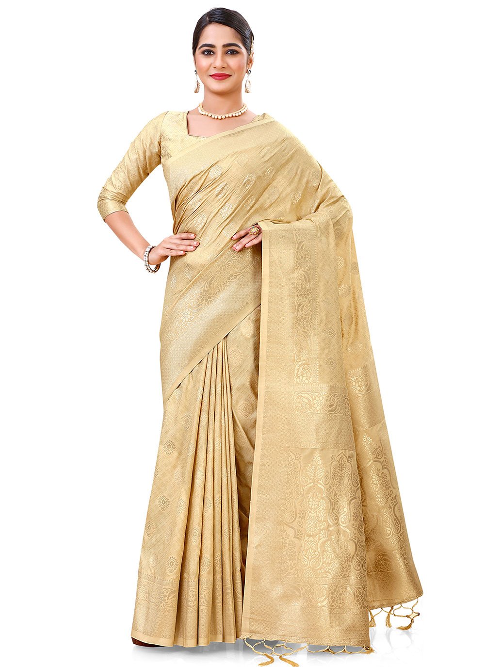 Classic Silk Cream Weaving Saree