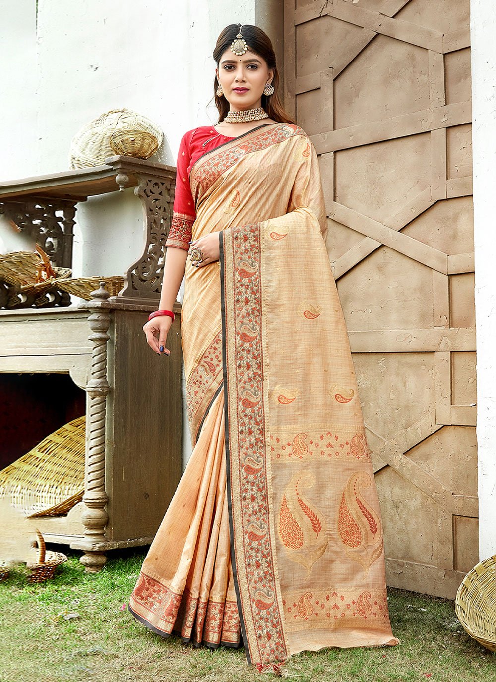 Classic Silk Cream Weaving Saree