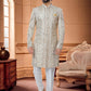 Indo Western Sherwani Silk Cream Embroidered Mens