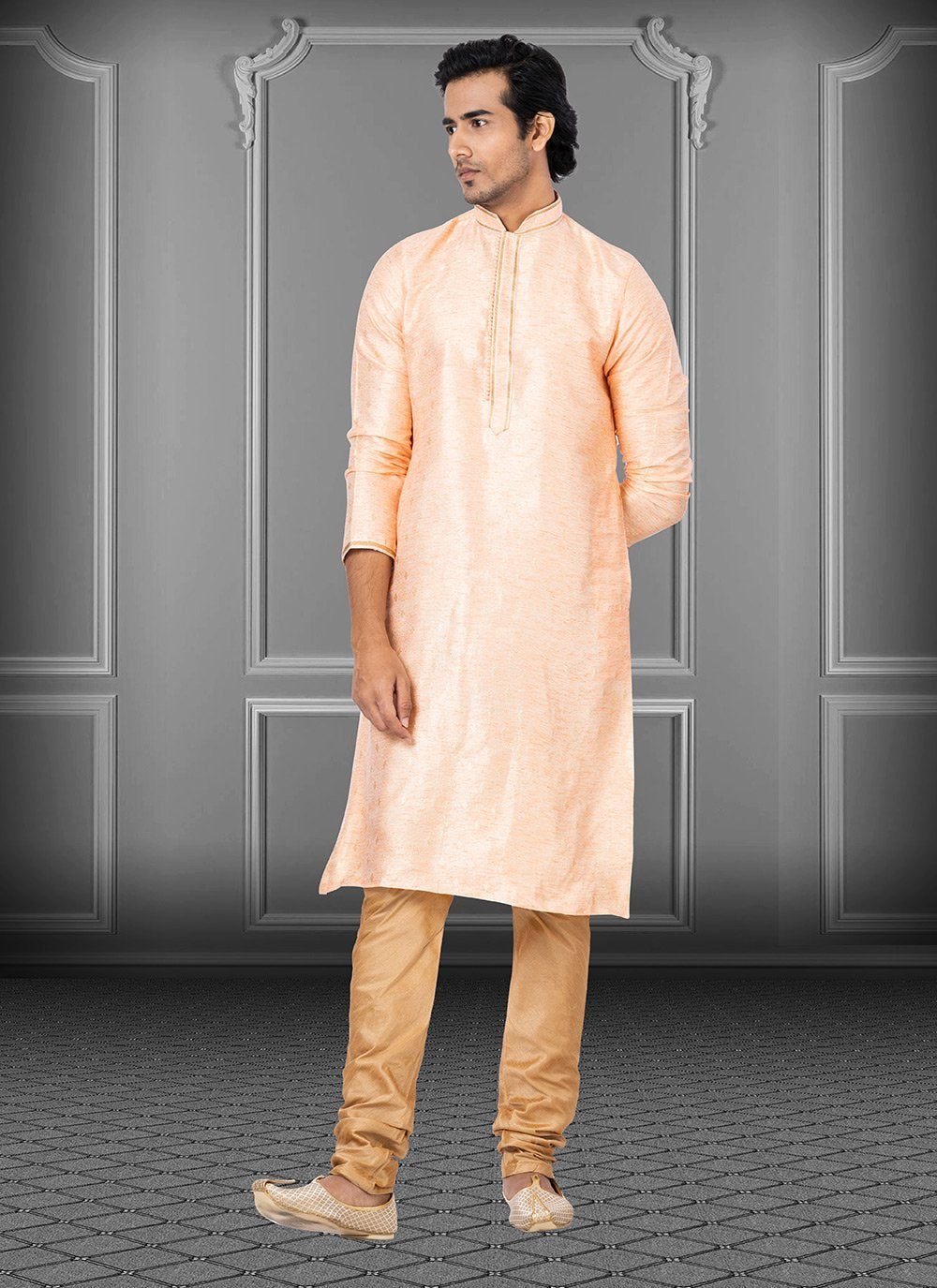 Kurta Pyjama Linen Silk Cream Plain Mens