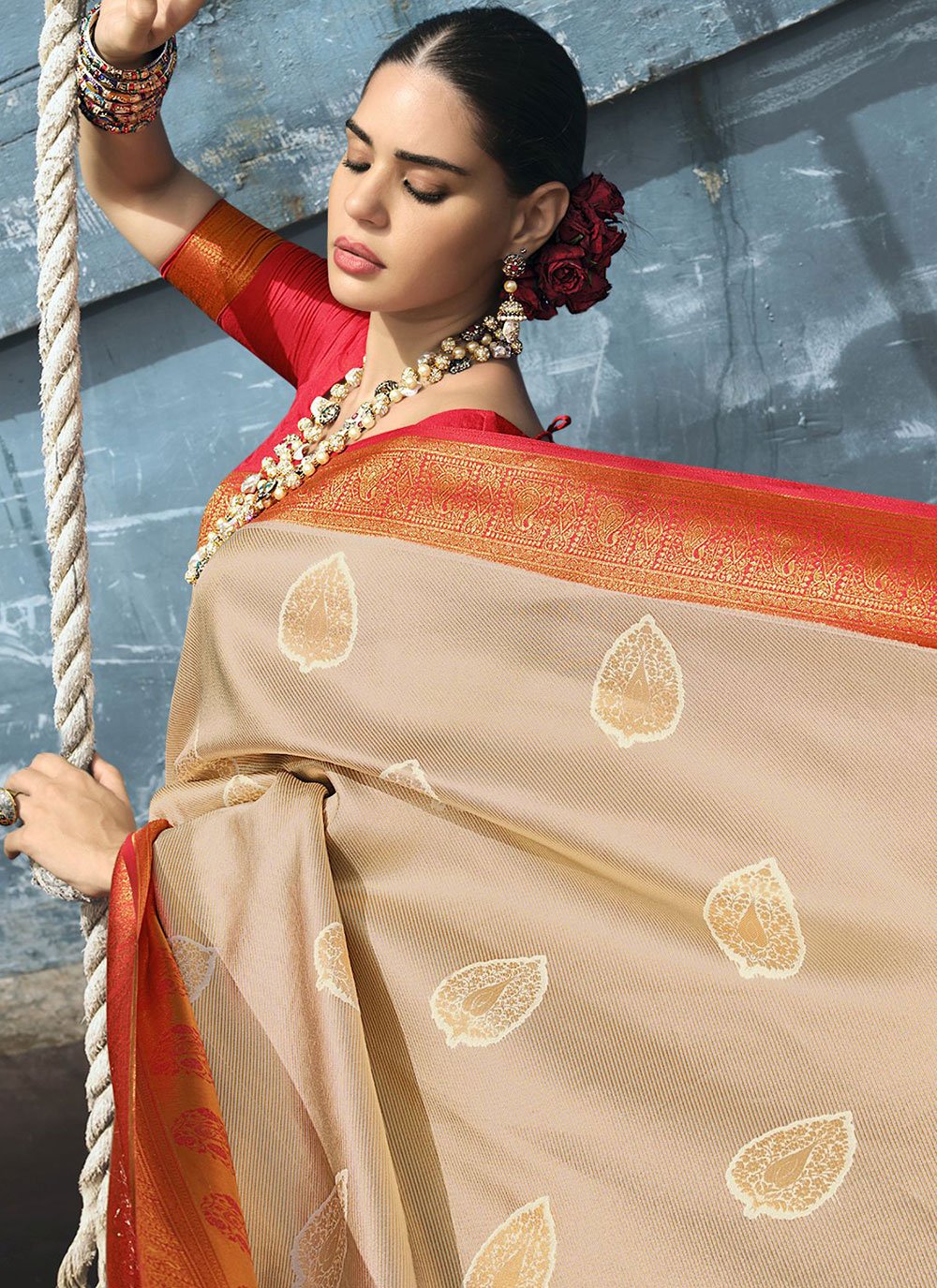 Classic Silk Cream Weaving Saree