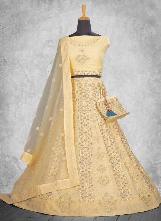 Lehenga Choli Georgette Cream Embroidered Lehenga Choli