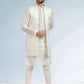 Kurta Payjama With Jacket Art Banarasi Silk Cream Thread Mens