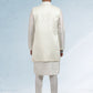 Kurta Payjama With Jacket Art Banarasi Silk Cream Thread Mens