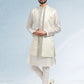 Kurta Payjama With Jacket Art Banarasi Silk Cream Thread Mens