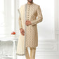 Sherwani Art Silk Cream Machine Embroidery Mens