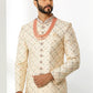 Sherwani Art Silk Cream Machine Embroidery Mens