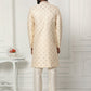 Sherwani Art Silk Cream Machine Embroidery Mens