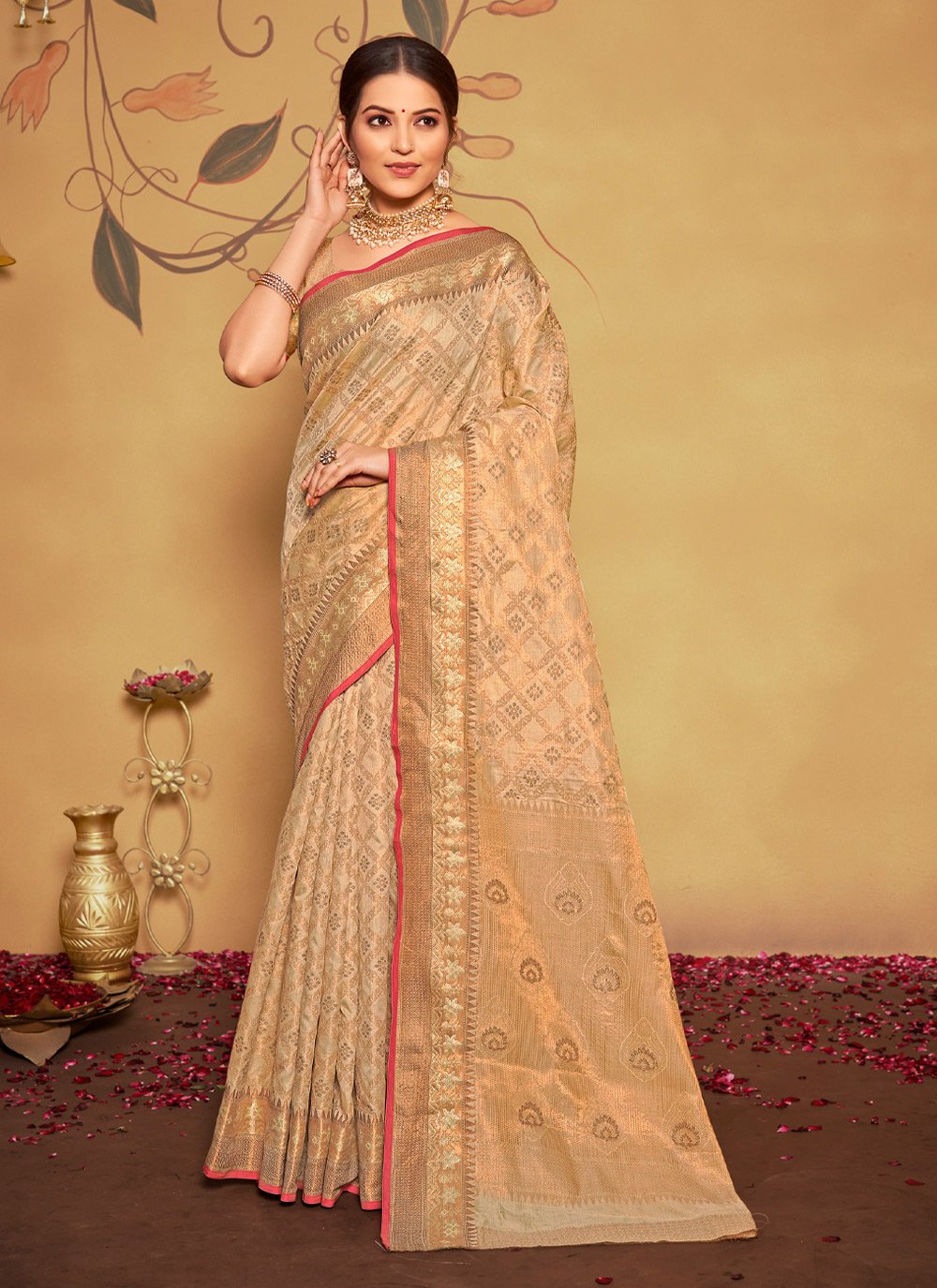 Traditional Saree Banarasi Silk Cream Weaving Saree