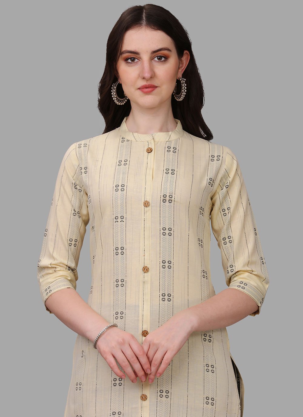 Casual Kurti Cotton Cream Weaving Kurtis