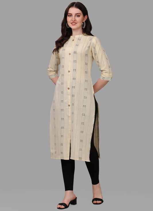 Casual Kurti Cotton Cream Weaving Kurtis