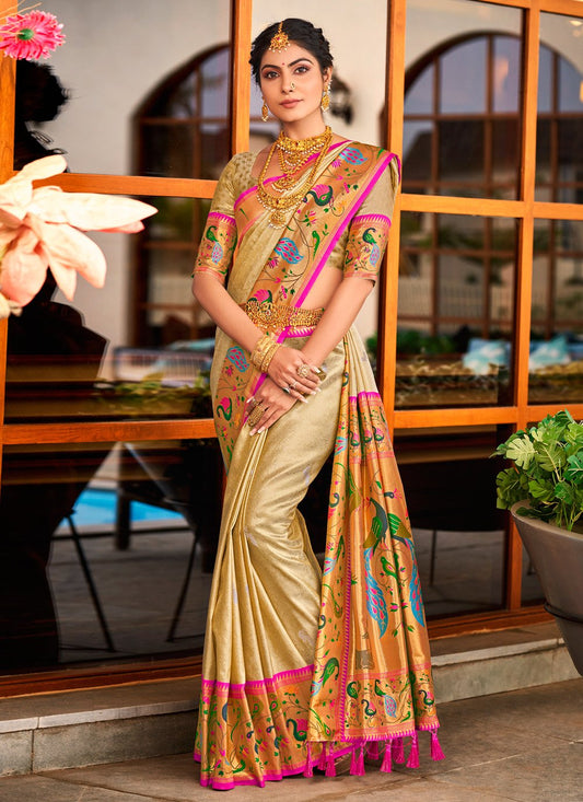 Traditional Saree Silk Cream Weaving Saree