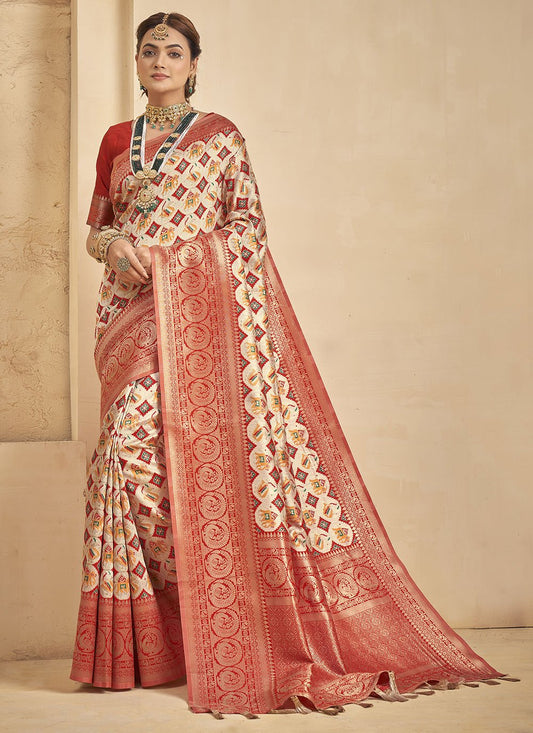 Traditional Saree Patola Silk Cream Weaving Saree