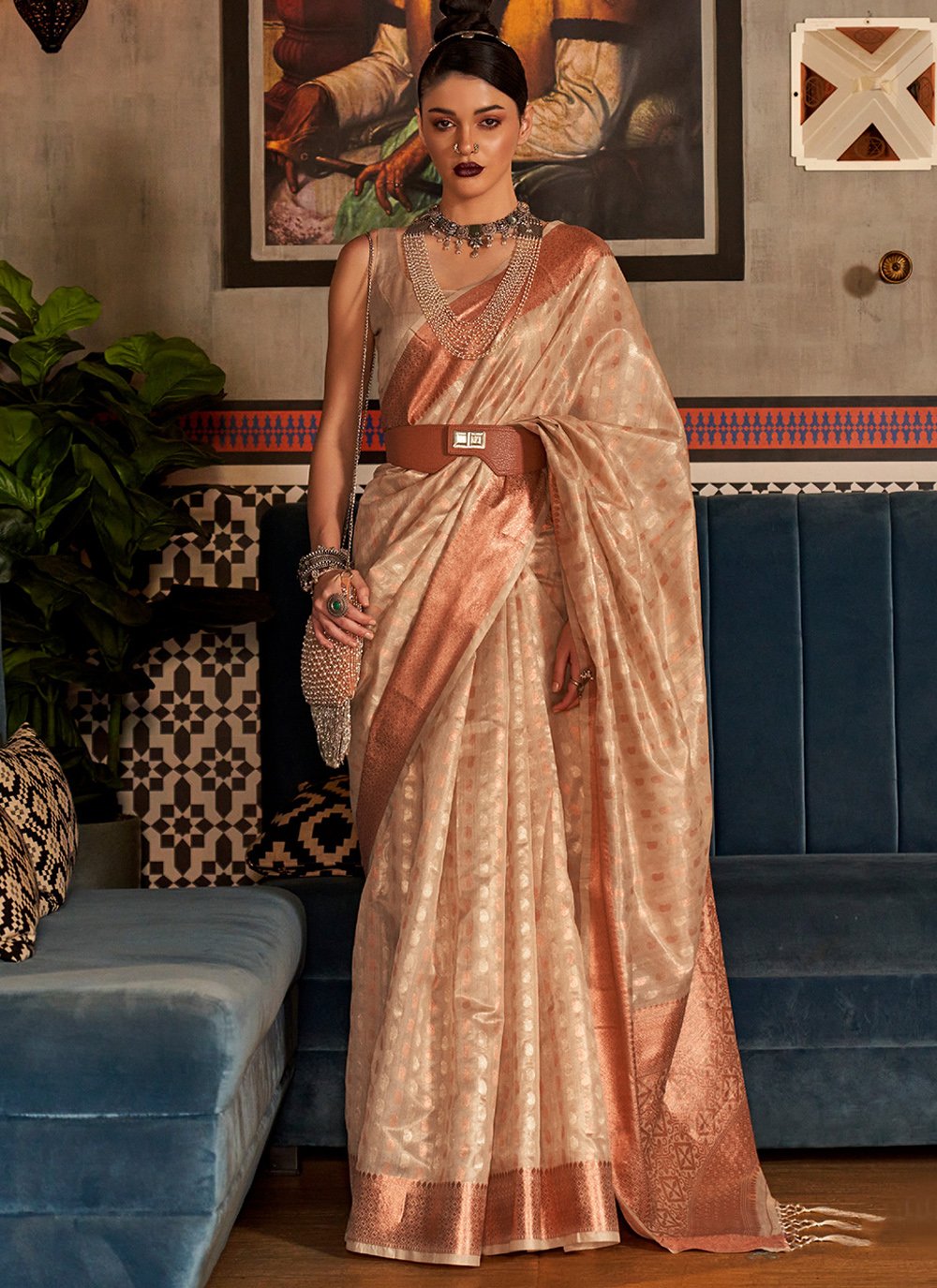 Classic Silk Cream Weaving Saree