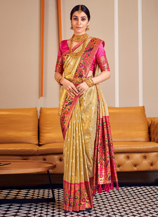 Traditional Saree Silk Cream Weaving Saree