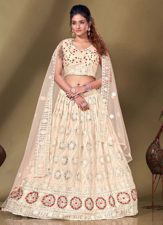 Readymade Lehenga Choli Viscose Cream Lucknowi Work Lehenga Choli