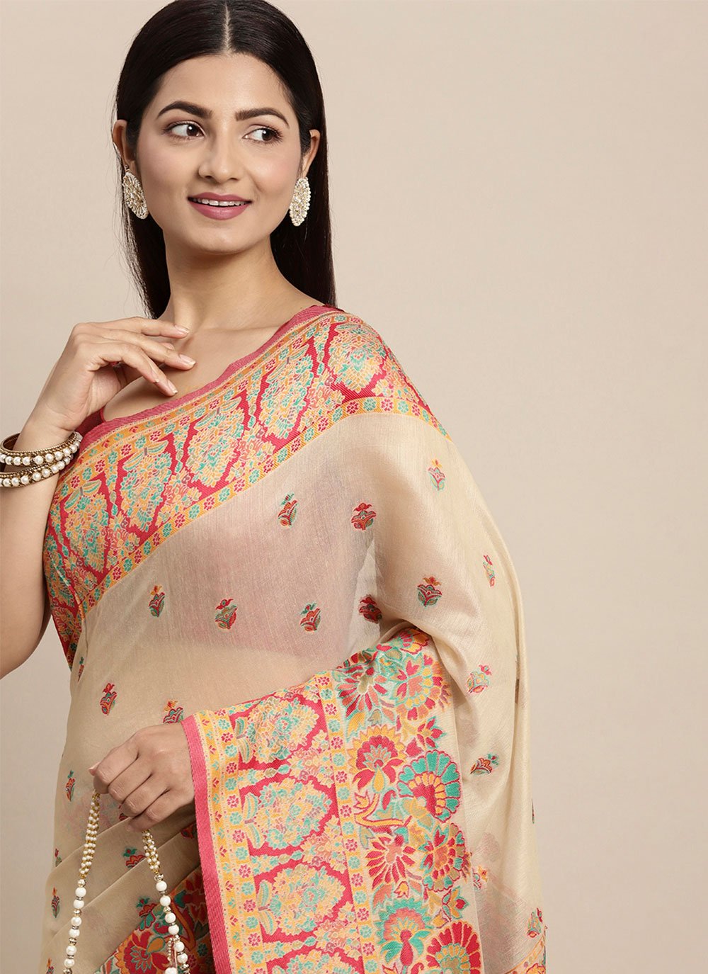 Contemporary Cotton Cream Woven Saree