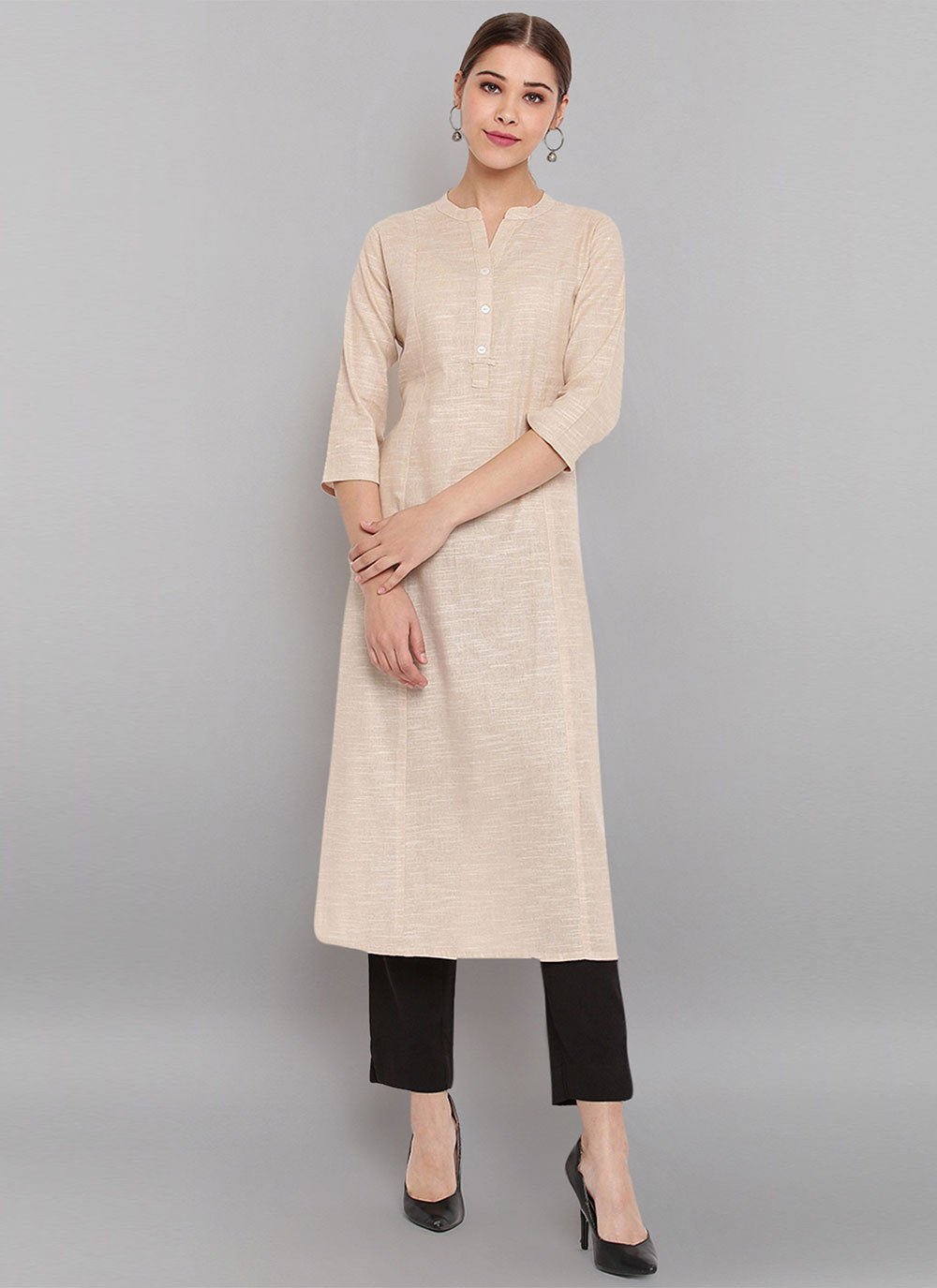 Designer Kurti Cotton Cream Woven Kurtis